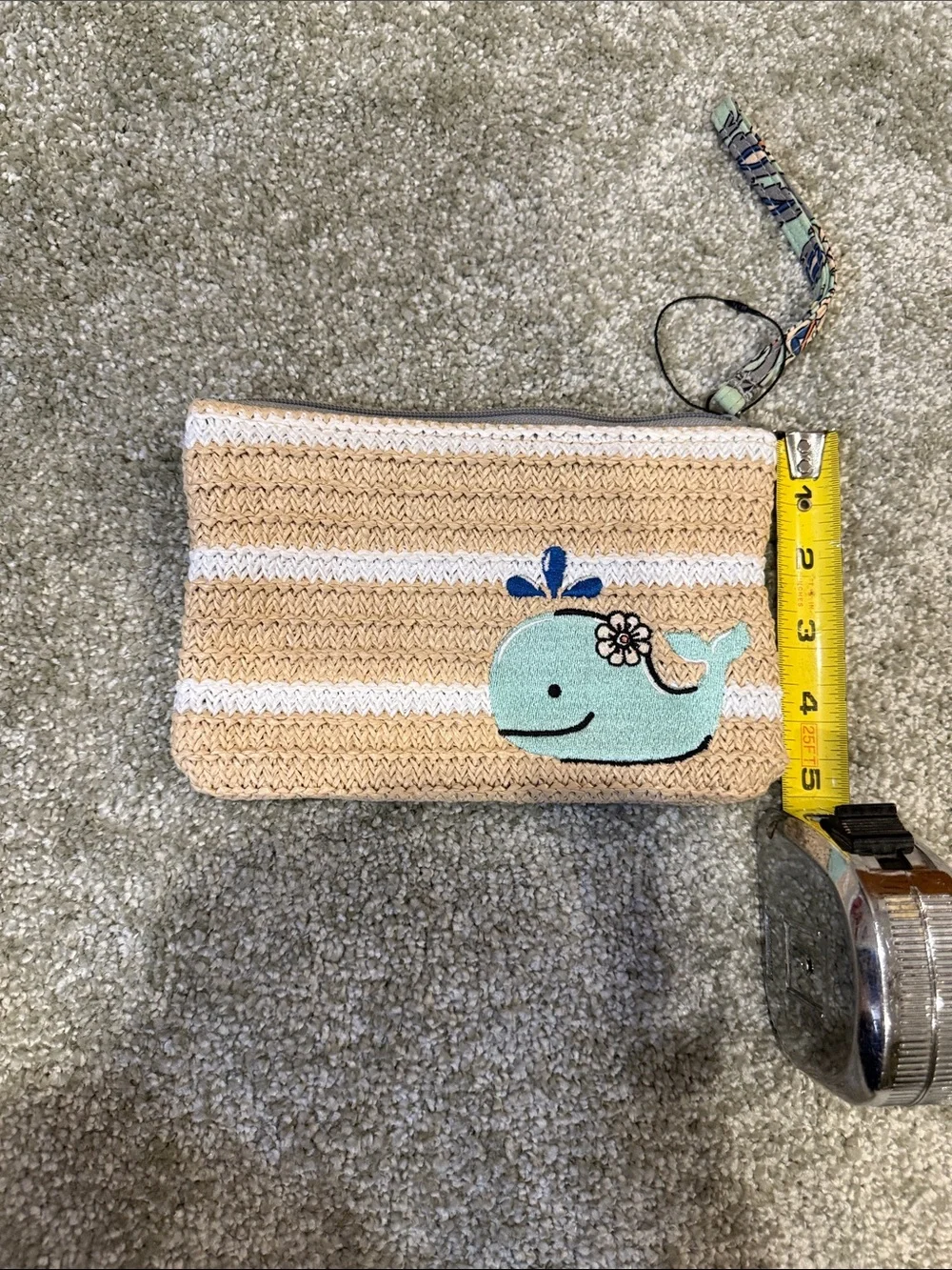 Vera Bradley Straw Stripe Clutch with Mint Whale Applique